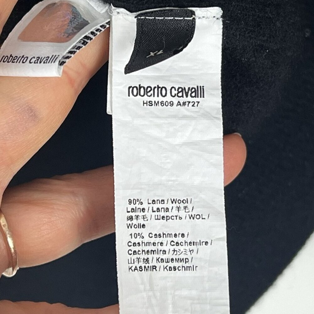 Roberto Cavalli Designer Sweater L Black Midweight Wool Cashmere‎ Crewneck Logo - Picture 5 of 9